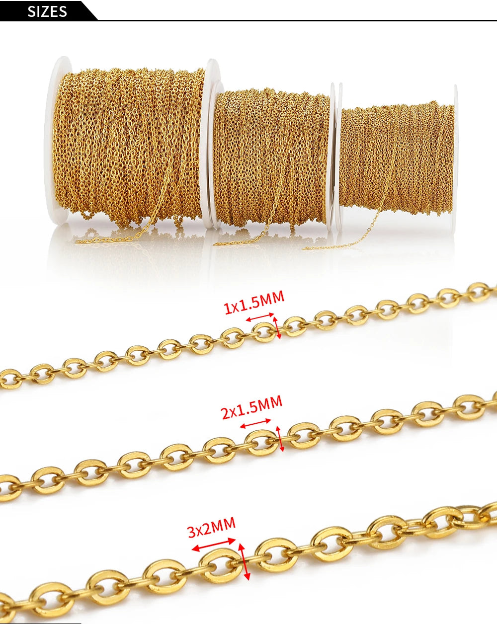 Chaîne Acier Inoxydable Dorée – Maille O/Cross 10m